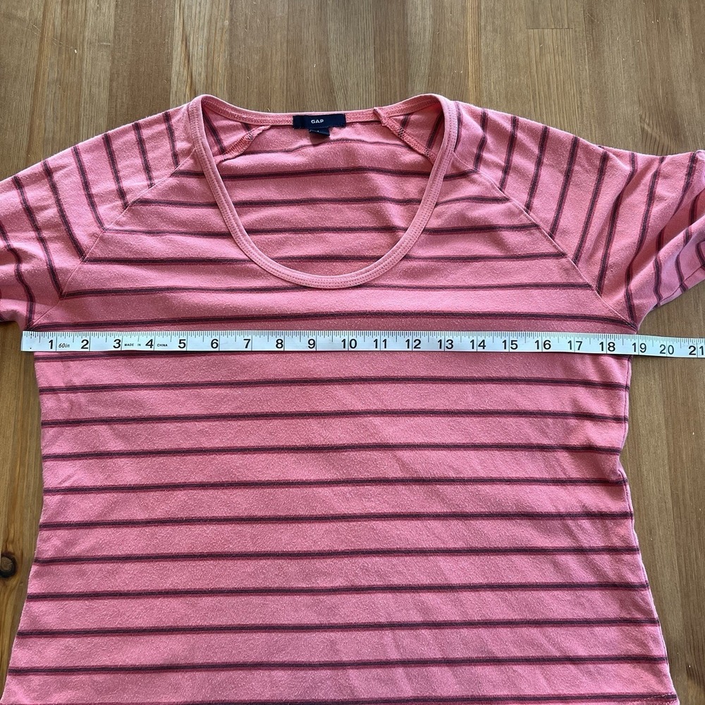Vintage Y2K Gap Women's T-Shirt Size L Long Sleeve Scoop Neck Striped Pink - Picture 12 of 13